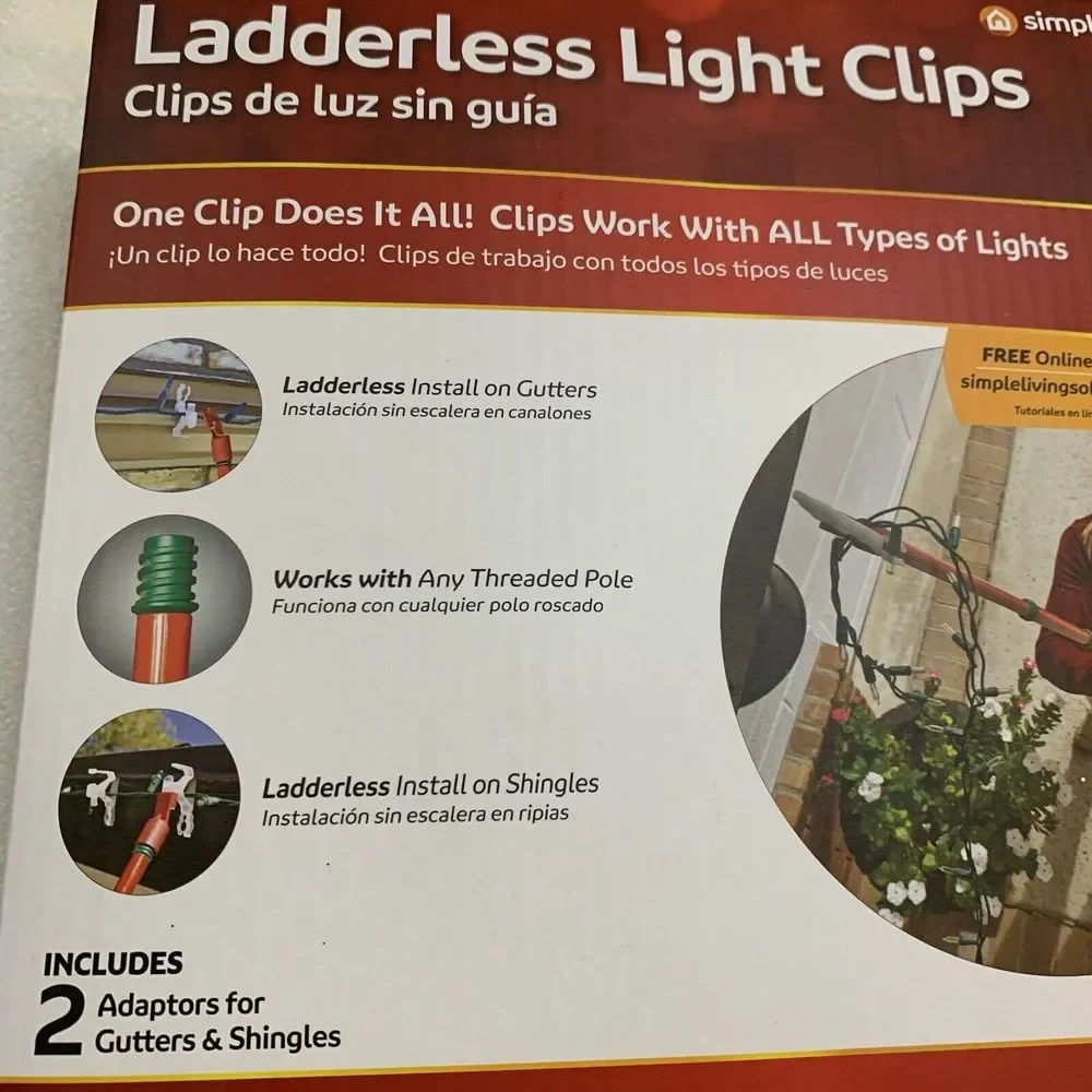 Ladderless Light Clips Outdoor Christmas Lights 50 Count Gutters Shingles Decor